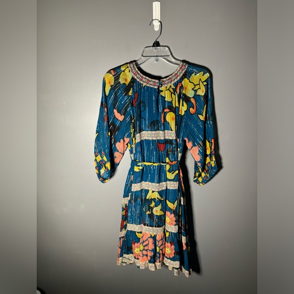 Anthropologie Verb by Pallavi Singhee Eulalia Shimmer Belted Blue Dress Size 2 - Picture 4 of 6